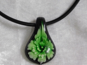 Glass Necklace Style 3 Green 4mm Leather Cord